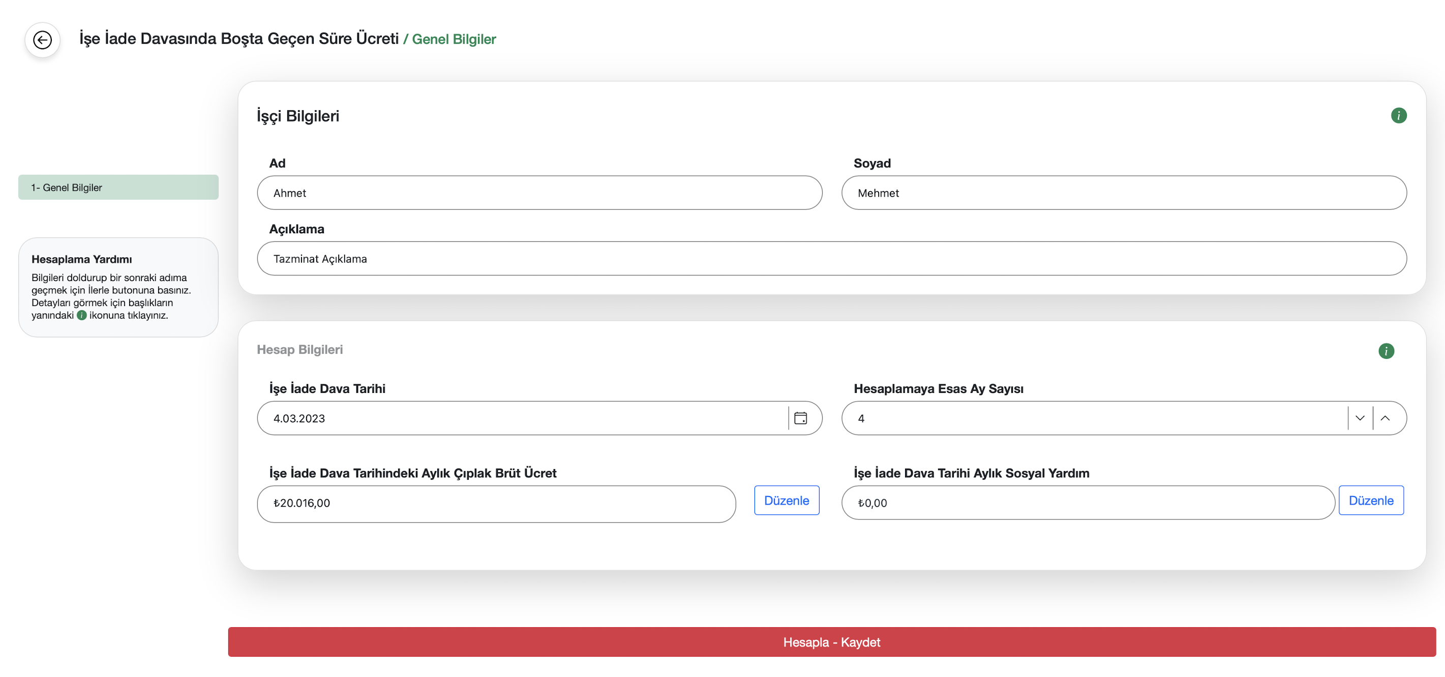 Boşta geçen süre ücreti genel bilgiler ekranı