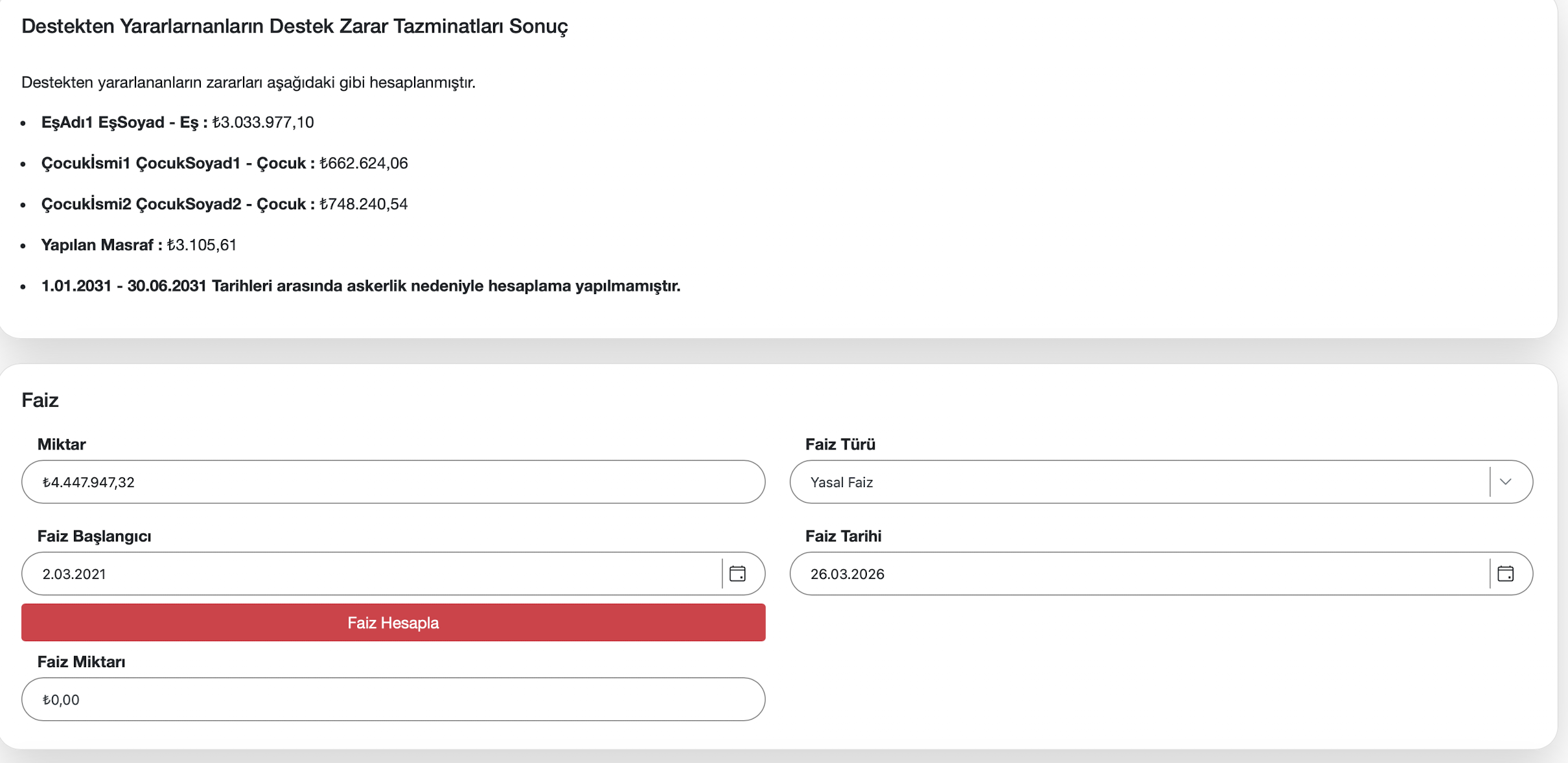Genel sonuç ekranı