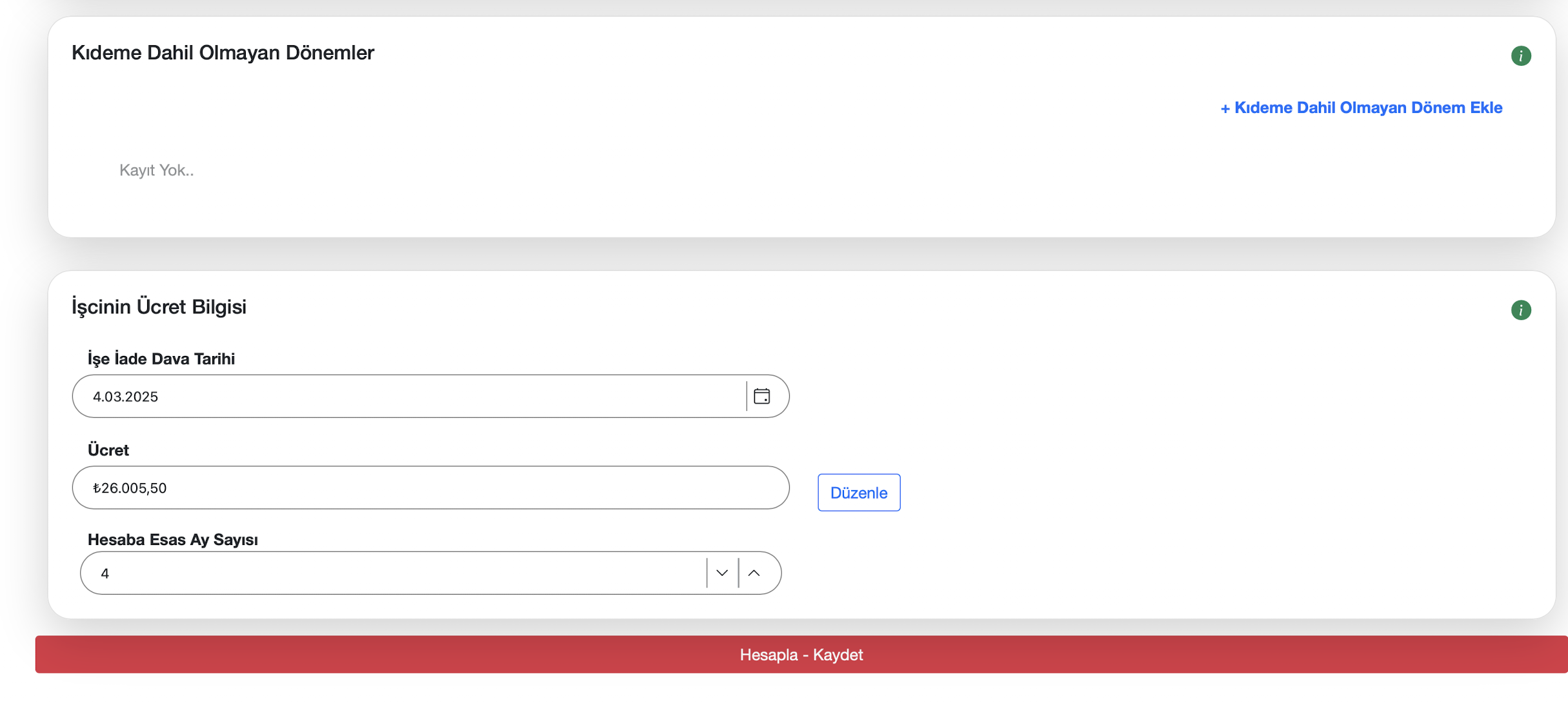 İş güvencesi tazminatı hesap yapısı ekranı