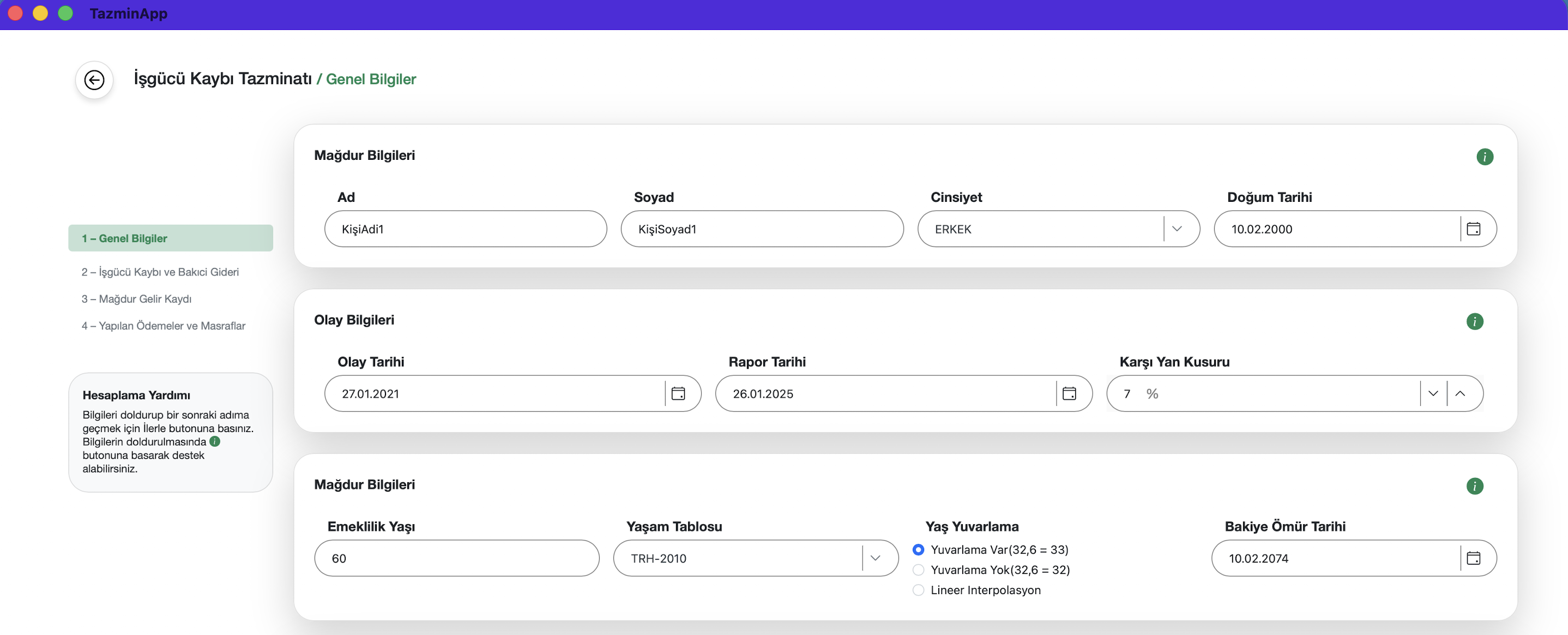 Genel bilgiler ekranı