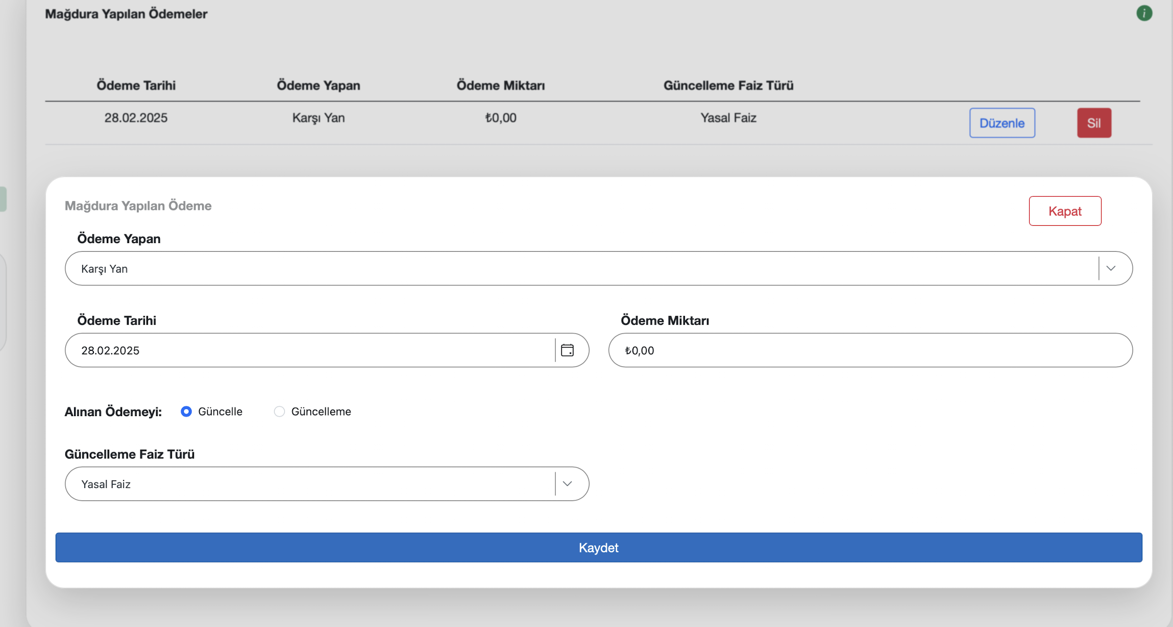 Ödeme detay ekranı