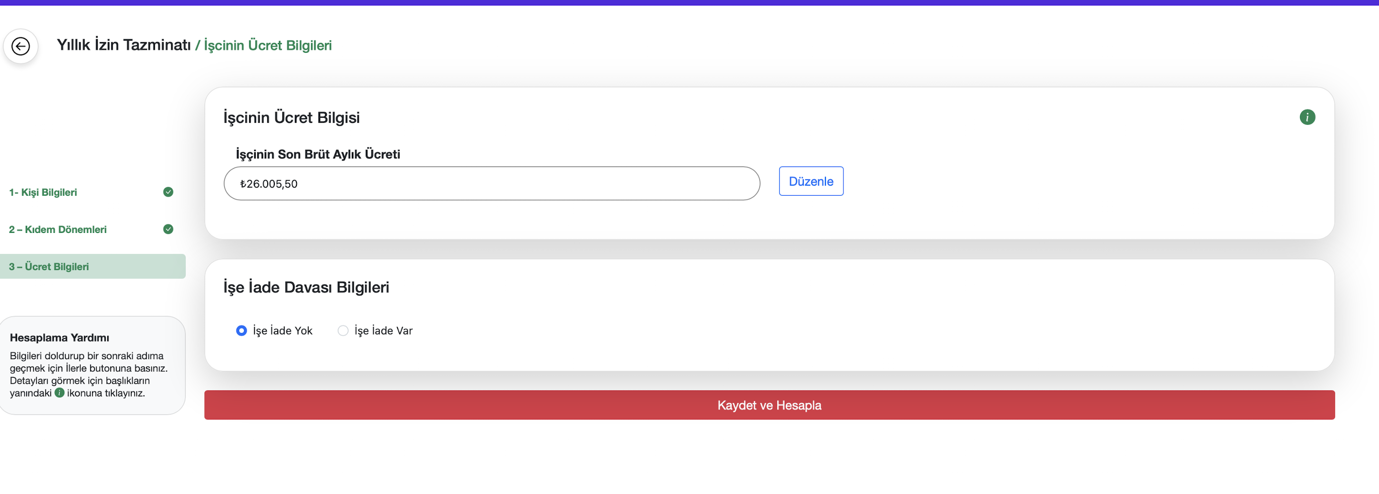 Ücret bilgileri ekranı
